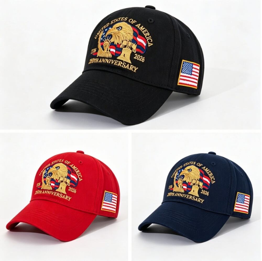 USA 250th Eagle Flag Embroidered Baseball Cap 3 Colors Black Red Navy Blue
